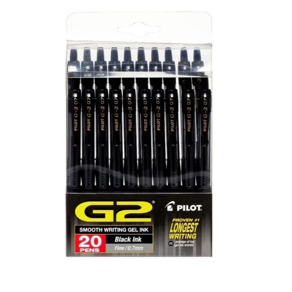 NEW 20 Pilot G2 Premium Retractable Black Gel Fine Point Pen Rollerball - Picture 1 of 4
